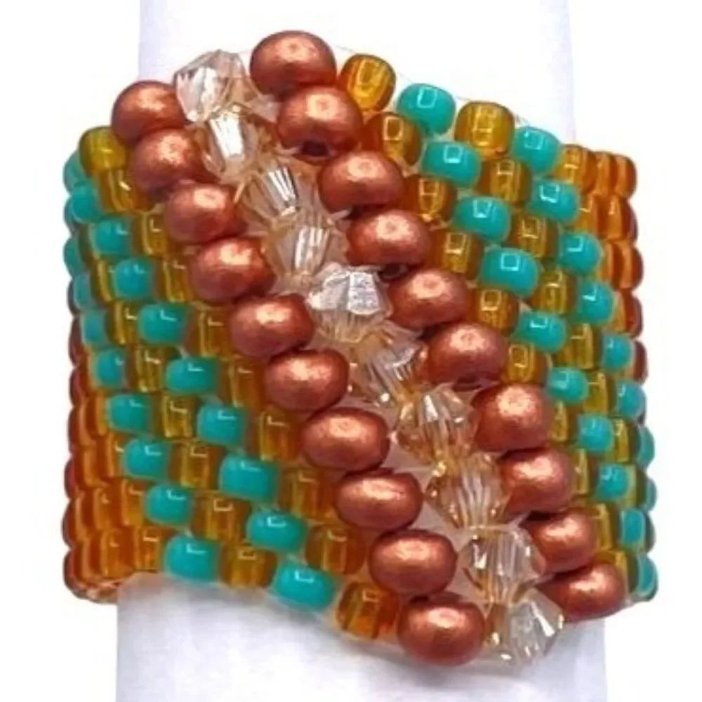 Gold with Turquoise and Topaz Crystal Cellini Spiral Statement Ring Size 7.5